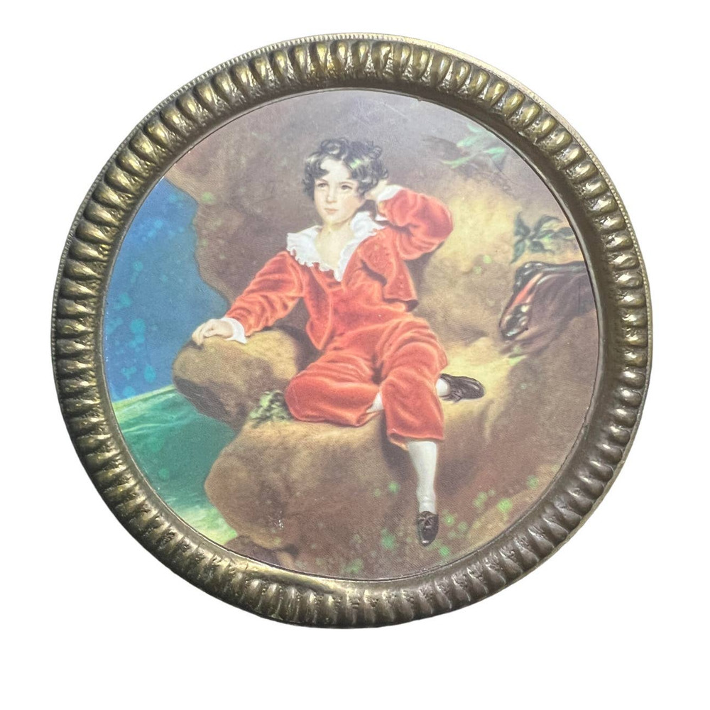 Vintage Elpec Made in England Brass Framed 1940's Blue & Red Boy